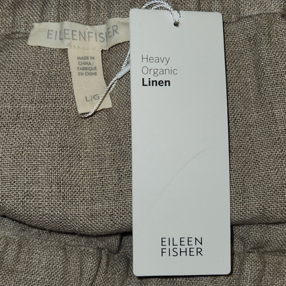 EILEEN FISHER Organic-Linen Midi Skirt Elastic Waist Drawstrings Khaki Size L - Picture 7 of 12